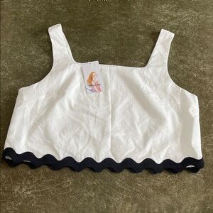 NWT Girlhoodcore fairy Crop Top White with Black Scalloped Hem Summer Size Large